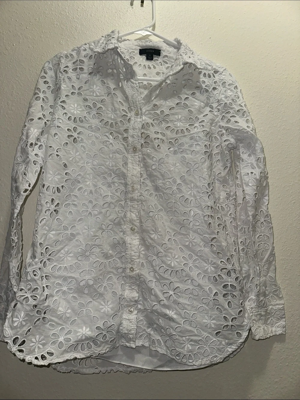 J. Crew White Floral Eyelet Button-Down Shirt